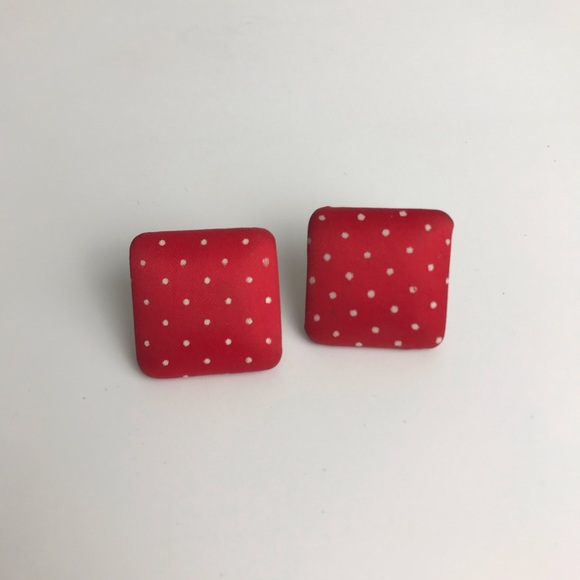 Vintage Square Earrings 80s 90s Polka Dot Red VTG - Picture 3 of 4